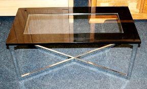 1 x Black Glass TV Unit With Glass Shelf On Chrome Stand - Ex Display Stock – Dimensions: W90 x
