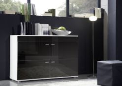 1 x "LOGO II" High Gloss 4-Door Sideboard - Colour: BLACK & WHITE - Modern Living Room Furniture -