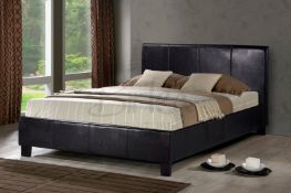 1 x Birlea Berlin Bed - Faux Brown Leather - 4ft 6' Double 135cm - Brand New & Boxed - CL112 -