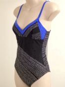 1 x Rasurel - Black Polka dot with royal blue trim & frill Tobago Swimsuit - B21039 - Size 2C - UK