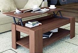 1 x "Caspian" Lift Up Top Coffee Table with Storage - Colour: WALNUT - Sleek Modern Design -