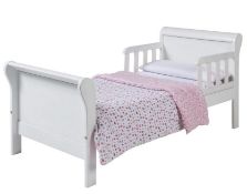 1 x Daisy Sleigh Bed Frame With Siderails - Colour: White - Solid Wood - Bedroom Nursery - Ideal For