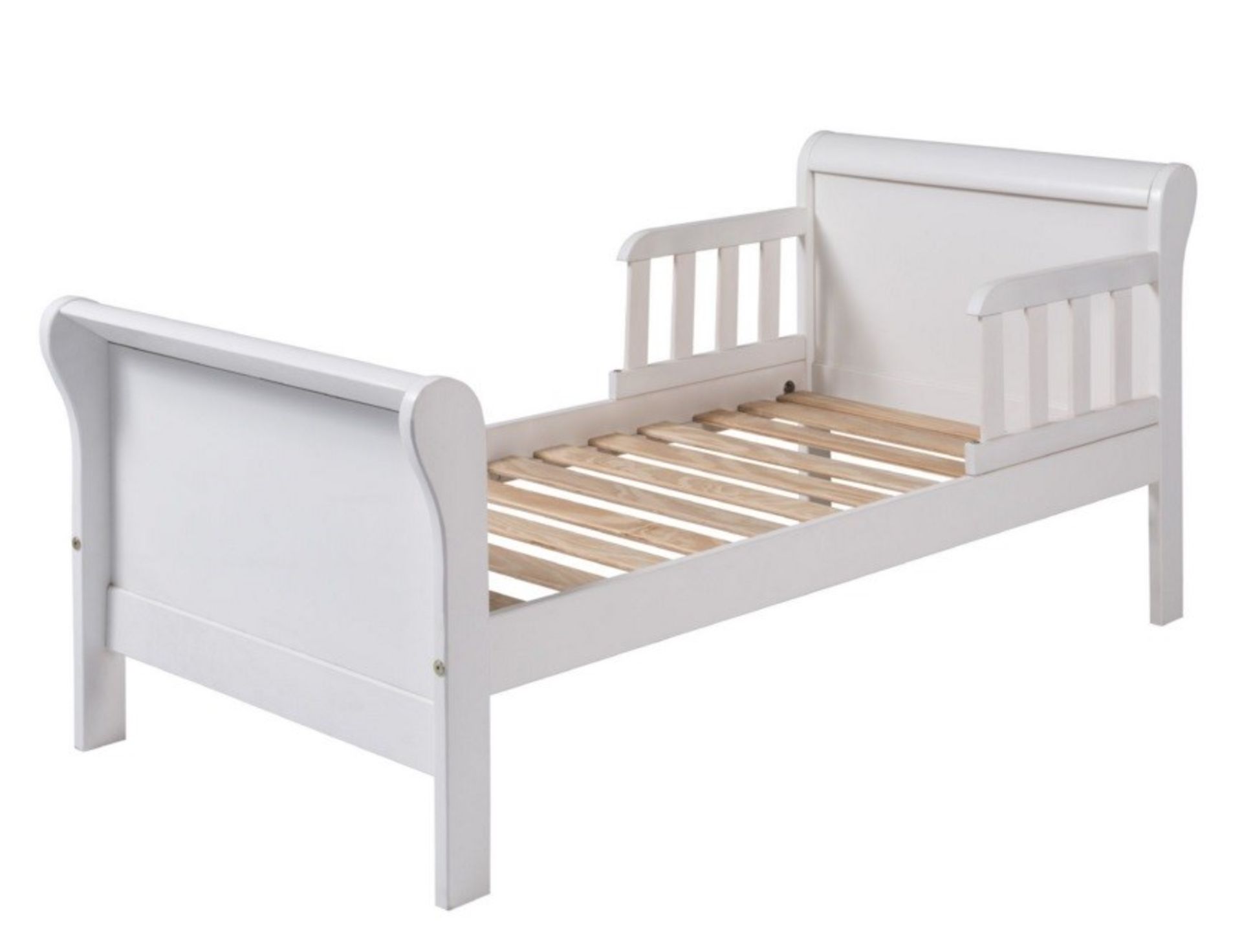 1 x Daisy Sleigh Bed Frame With Siderails - Colour: White - Solid Wood - Bedroom Nursery - Ideal For - Image 2 of 2