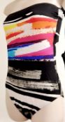 1 x Rasurel - Black/Ecru and vibrant patternedbustier - Cuba Swimsuit - R20738 - Size 2C - UK 32 -