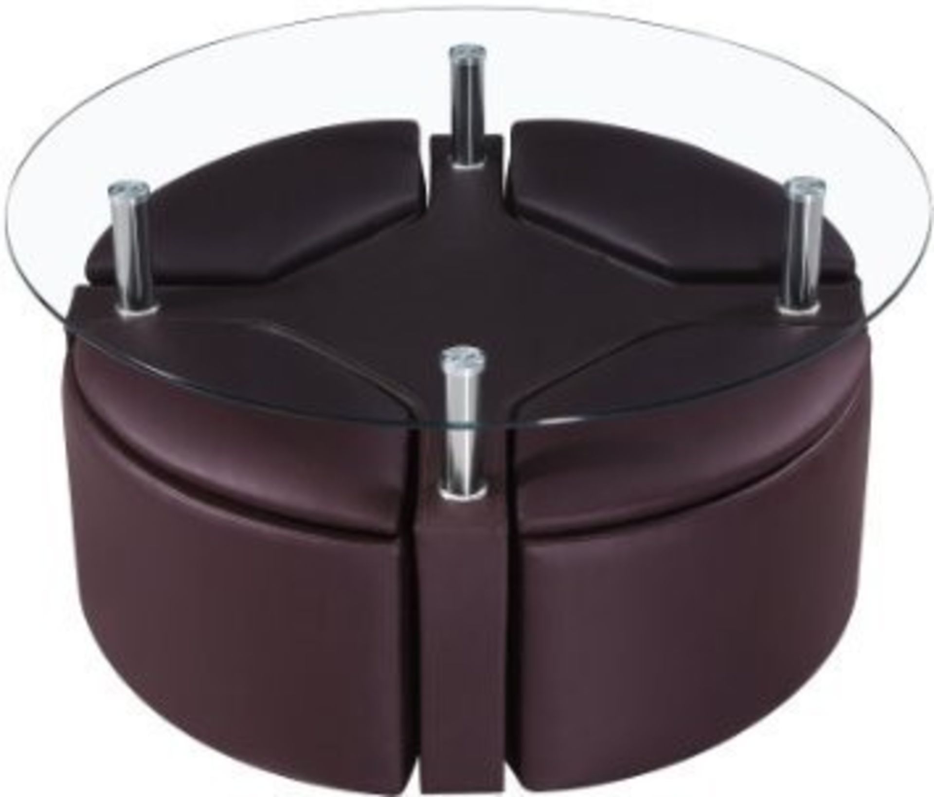 1 x Dakota Round Coffee Table with 4 Ottoman Storage Stools - Colour: BROWN - CL112 - Location: - Image 2 of 2