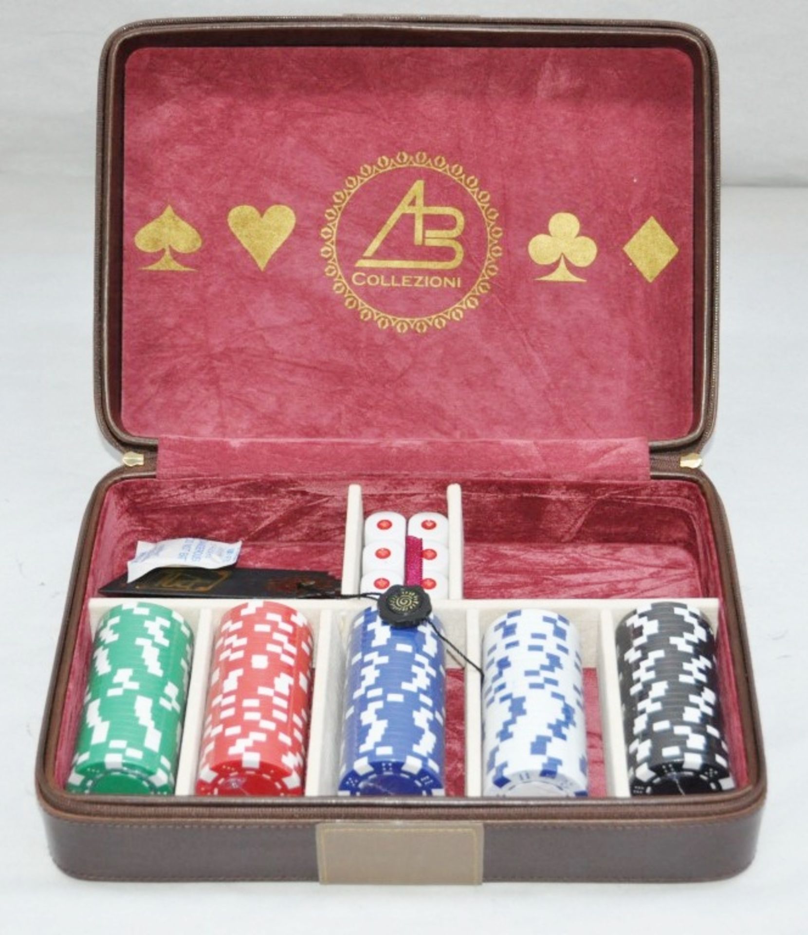 1 x "AB Collezioni" Italian Genuine Leather-Bound Luxury POKER SET (34047) - Ref LT006A - Features A