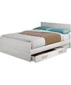 1 X VANCOUVER Reclaimed Oak 5ft King Size Bed With Large Storage Drawers - White Finish - CL112 -