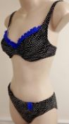 1 x Rasurel - Black Polka dot with royal blue trim &frill Tobago Bikini - B21068 - Size 2C - UK 32 -