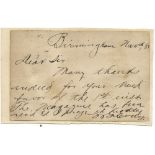 CODY W. F.: (1846-1917) American Showman. A.L.S., W F Cody, on one side of a correspondence card,