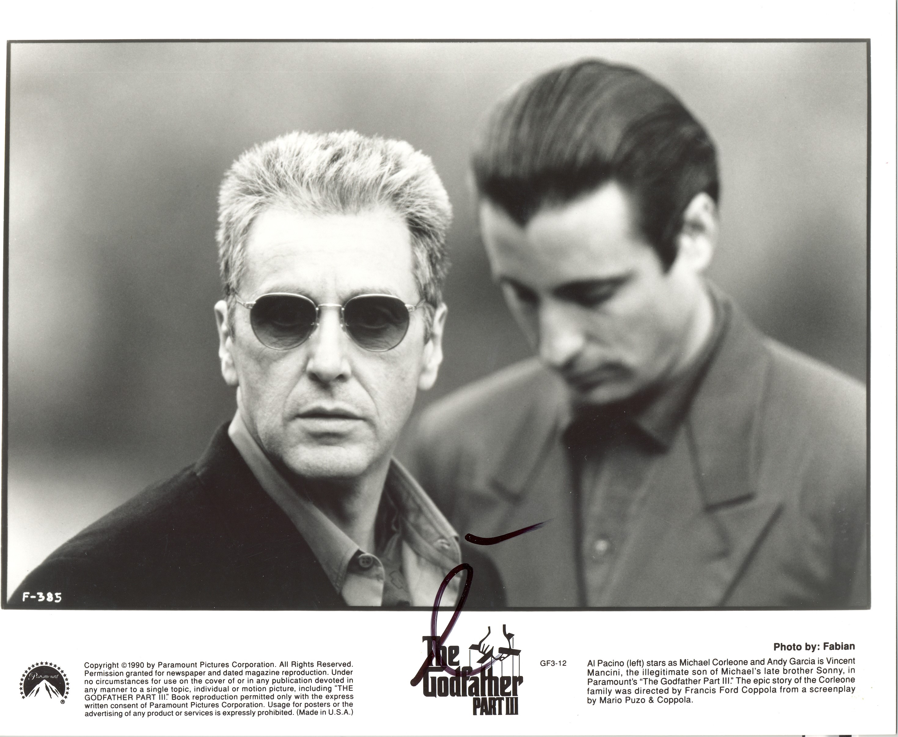 PACINO AL: (1940- ) American Actor. Academy Award winner. Signed 10 x 8 photograph by Pacino, the