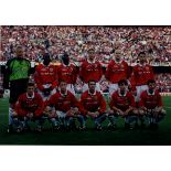 MANCHESTER UNITED: An excellent, large signed colour 20 x 16 photograph by thirteen members of the