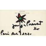 PREVERT JACQUES: (1900-1977) French Poet. Black felt-tipped pen signature on a 6 x 3.5 card (`