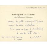 MAURIAC FRANÇOIS: (1885-1970) French Author. Nobel Prize in Literature, 1952. A.L.S., F.M, two