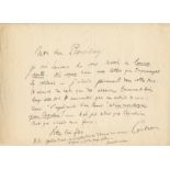 COCTEAU JEAN: (1889-1963) French Writer, Playwright and Filmmaker. Fine A.L.S., Cocteau, one page,