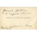 TOULOUSE-LAUTREC HENRI DE: (1864-1901) French Painter. Autograph Note, unsigned, on one side of
