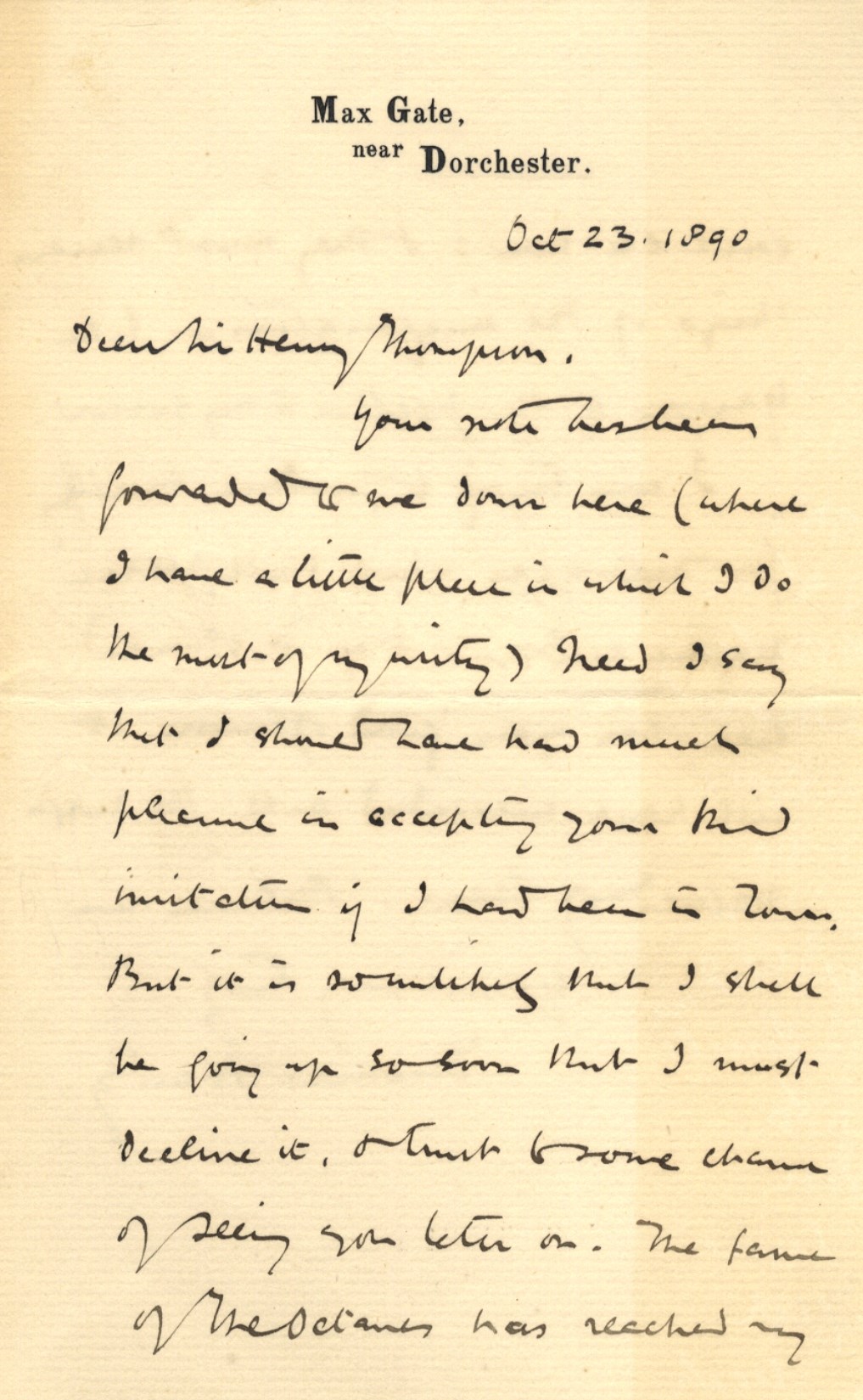 On Tess of the D’Urbervilles HARDY THOMAS: (1840-1928) English Novelist. A fine A.L.S., Thomas