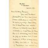 On Tess of the D’Urbervilles HARDY THOMAS: (1840-1928) English Novelist. A fine A.L.S., Thomas