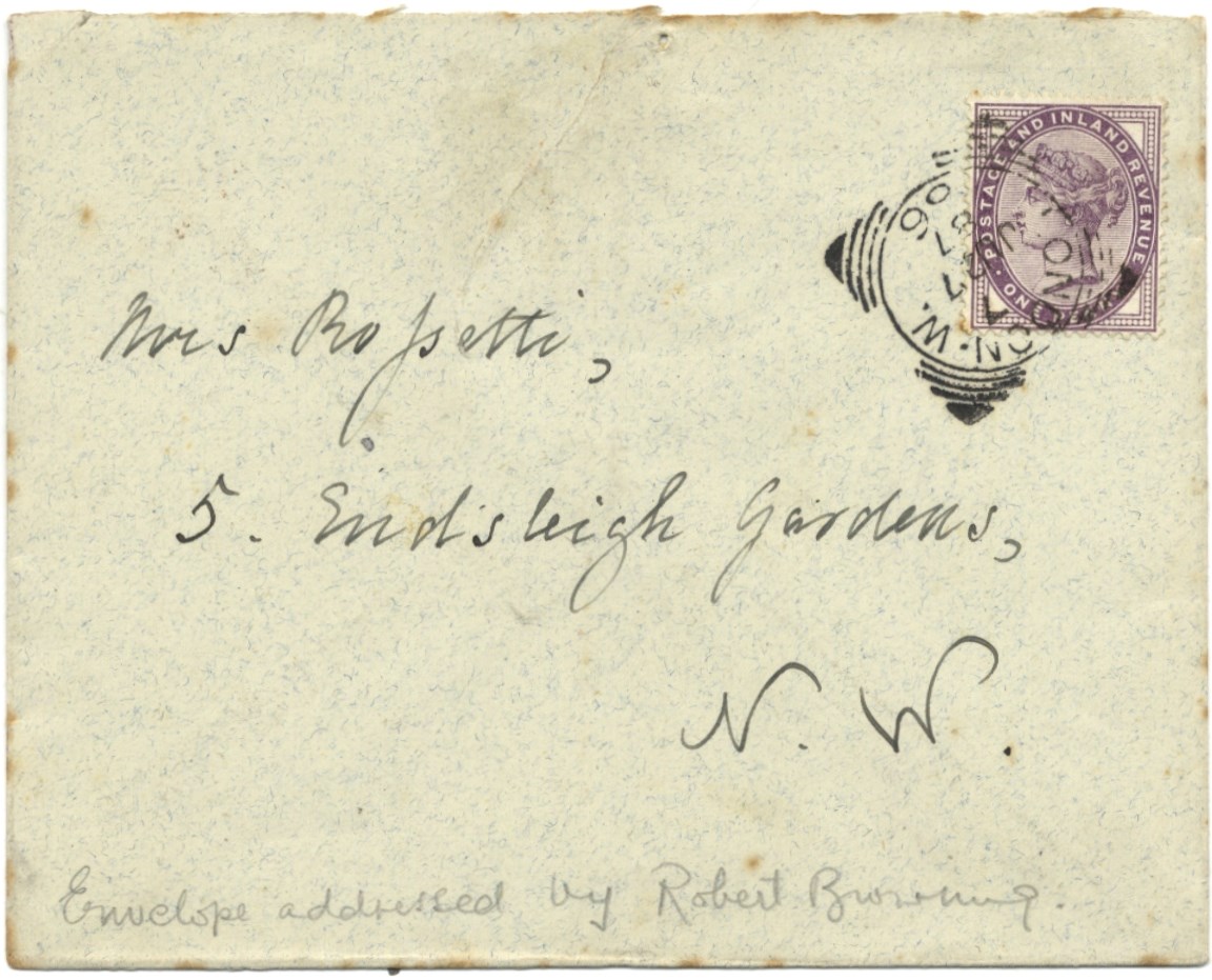 BROWNING ROBERT: (1812-1889) English Poet. Autograph Envelope, unsigned, addressed in his hand to