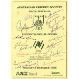 CRICKET: A printed 8vo menu for the Aust