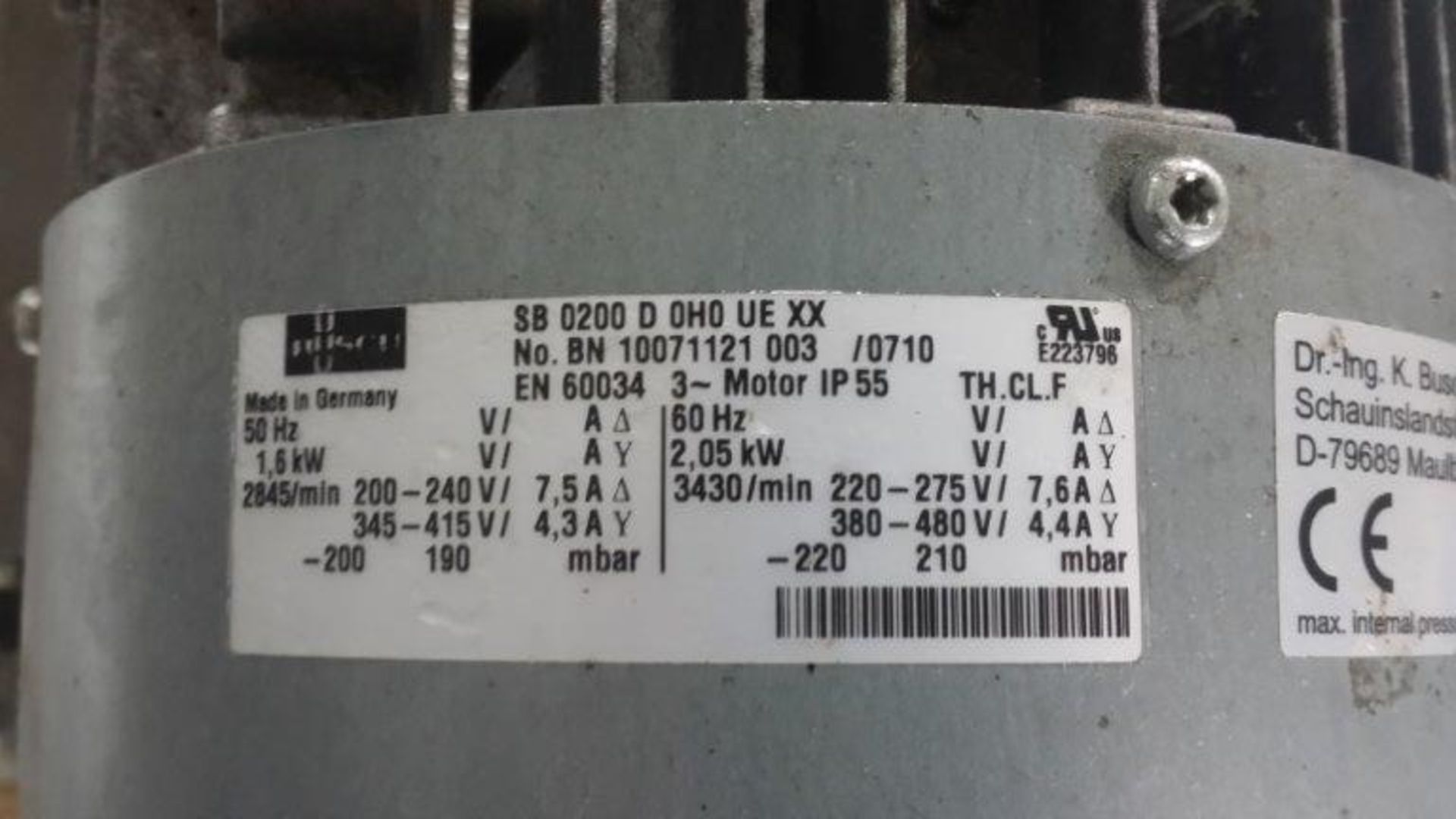 Busch Vacuum Pump, Samos Model SB 0200, smaller models of the Samos SB D0 series. These single-stage - Image 4 of 4