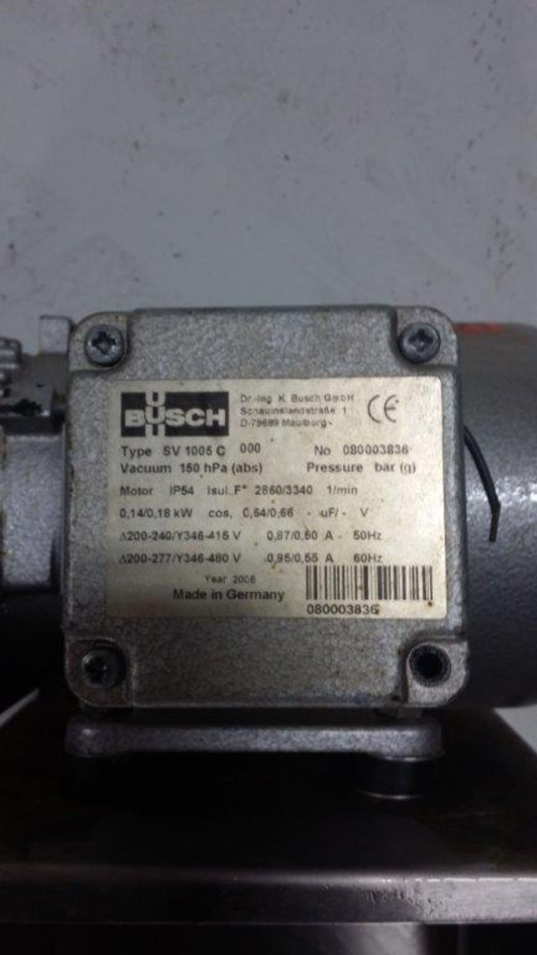 Busch Dry Sealed Rotary Vane Vacuum Pump Type SV 1005 C, Motor IP54,  LOCATION - Indianapolis, IN - Image 3 of 3