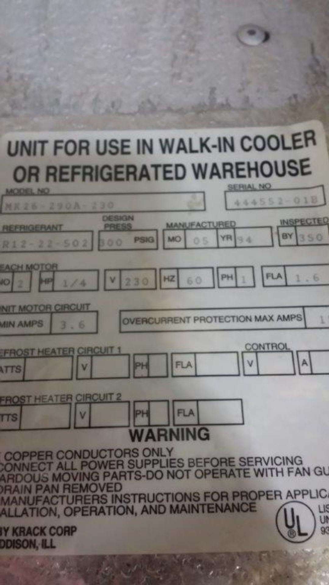 Heatcraft Refrigeration Units  (1) Krack Model No: MK26-290A-230, Serial # 444552-01B,  Unit for use - Image 7 of 9