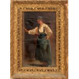 Contadinella, olio su tavoletta, scuola Italiana dell'800 cm. 17x27, cornice coeva in pastiglia