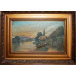 Paesaggi fluviali, coppia di dipinti, olio su tela, R. De Favignana, 1921, cm. 41x28 e cm. 40x25,
