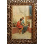 Il corteggiatore, siglato RA, olio su tavoletta, Scuola Italiana dell'800, cm. 23x39, cornice