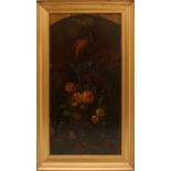 Composizione di fiori e uccelli, olio su ardesia cm. 30x60. Periodo Vittoriano