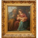 Sacra Famiglia, olio su tela, scuola Italiana del '700, cm. 35x37, cornice fine '800