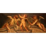 Putti con architetture, olio su tela scuola italiana del '600 cm.172x75.