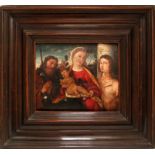 Madonna con Bambino e Santi, Italia centrale fine '400, cm. 53x44,5, cornice dell'800