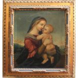 Madonna con bambino, scuola Italiana dell'800, olio su tela, cm. 41x50, cornice coeva