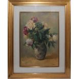 Rose in vaso, Mario Capuzzo (Badia Polesine 2/6/1902 - 1972 Codigoro), olio su faesite, cm. 50x70