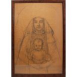 Madonna col bambino, bozzetto carboncino su carta non firmato attribuito a Mario Moretti Foggia, cm.