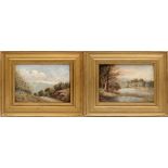 Paesaggi, W.H. Taylor, coppia di dipinti olio su cartoncino cm. 30x21, primi '900 cornici coeve