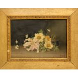 Fiori, olio su tela, siglato e datato 1897, cm. 34x23 cornice coeva