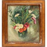 Fiori, olio su faesite, Giorgio De Vincenzi 1884-1965 cm. 50x60 cornice coeva