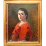 Ritratto di signora, olio su tela, anni'50, cm. 50x62