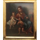 Madonna col bambino e S.Giovannino, olio su tela scuola Italiana dell'600 cm. 60x70 cornice del