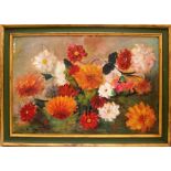 Fiori, olio su faesite  firmato, anni 30-40, cm. 77x52