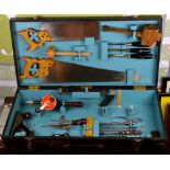 Antique case containing a carpentry complete collection of unused and mint Stanley  Sanderson tools