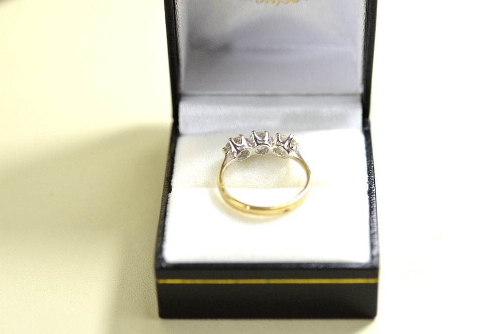 Three stone diamond ring, round brilliant cut diamonds 1.30 cts Insurance Valuation-£3195.00 - Image 2 of 5