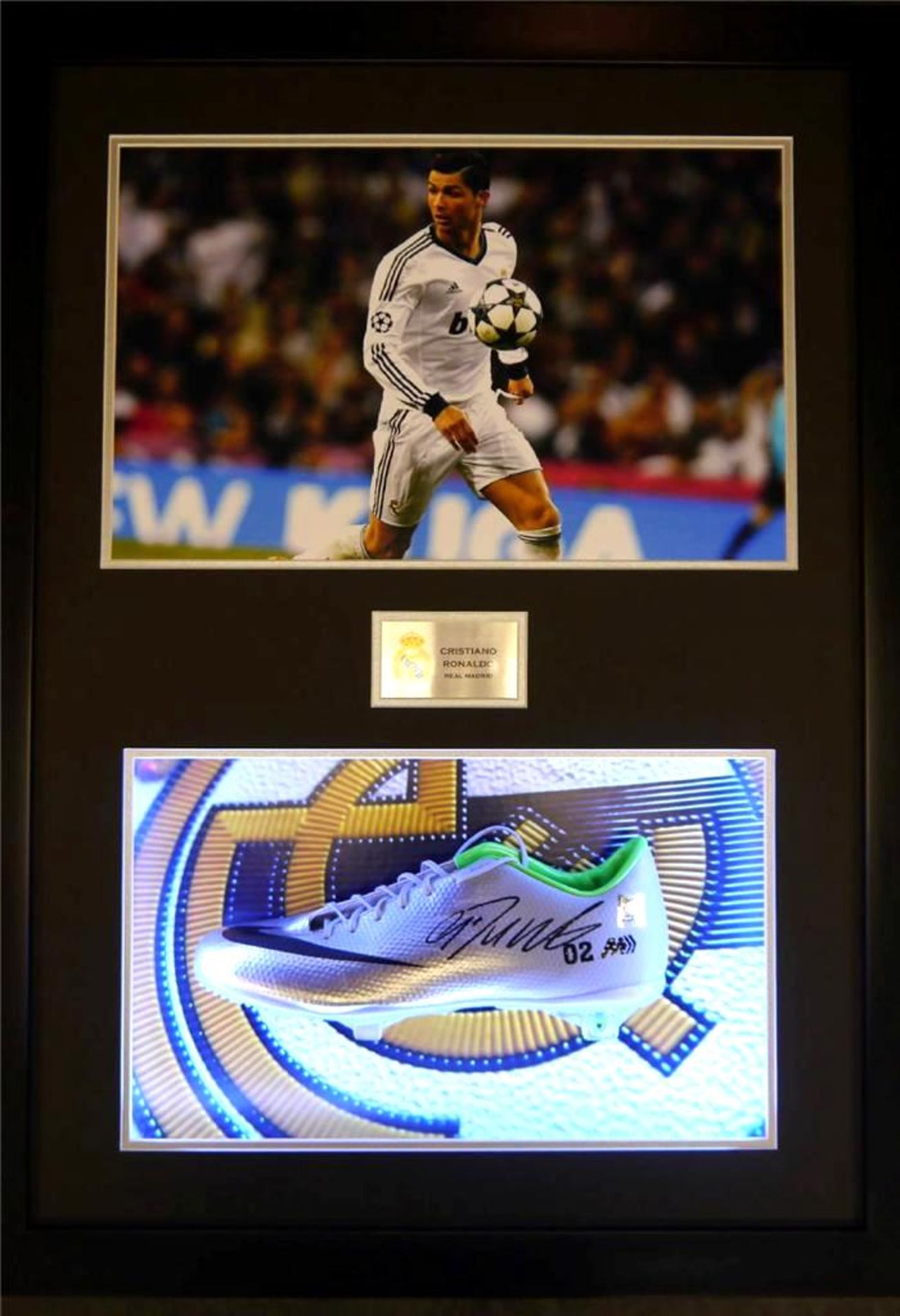 Real Madrid Ronaldo Signed Football boot in a 3D display stunning, COA Included