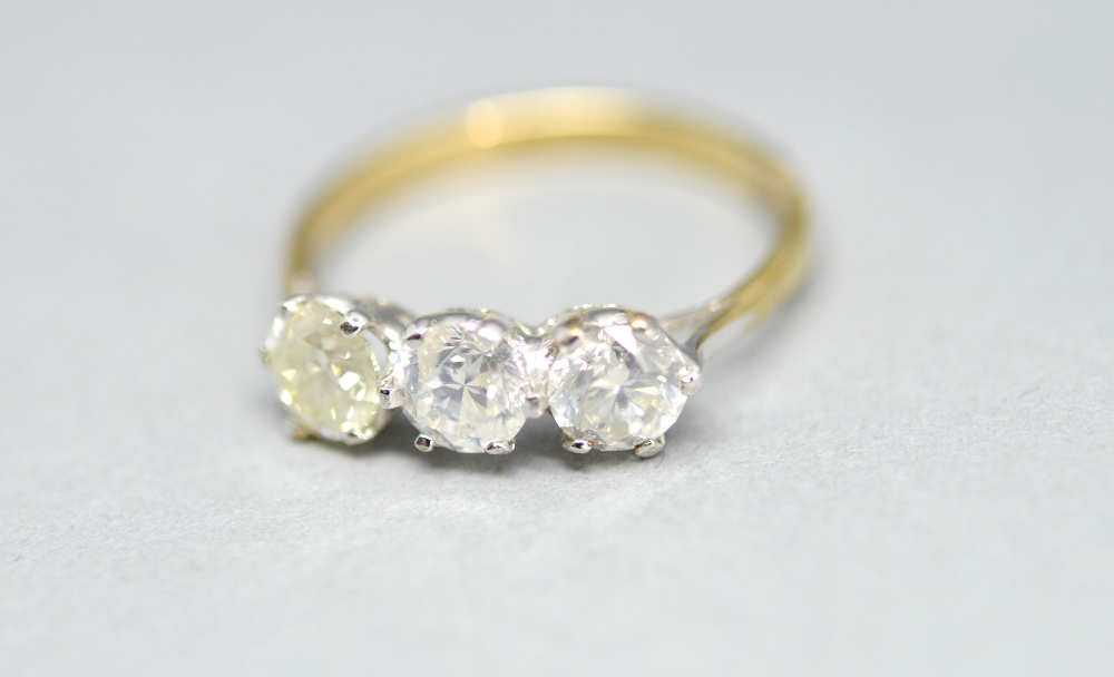 Three stone diamond ring, round brilliant cut diamonds 1.30 cts Insurance Valuation-£3195.00