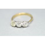 Three stone diamond ring, round brilliant cut diamonds 1.30 cts Insurance Valuation-£3195.00