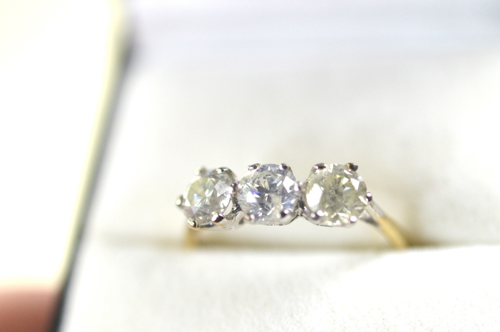 Three stone diamond ring, round brilliant cut diamonds 1.30 cts Insurance Valuation-£3195.00 - Image 3 of 5