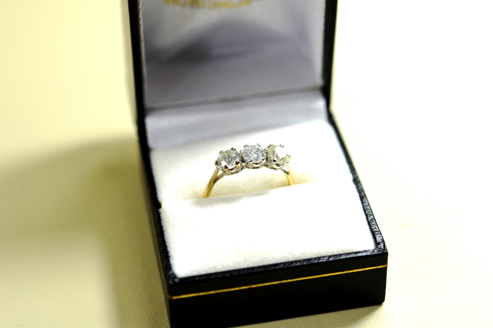 Three stone diamond ring, round brilliant cut diamonds 1.30 cts Insurance Valuation-£3195.00 - Image 5 of 5