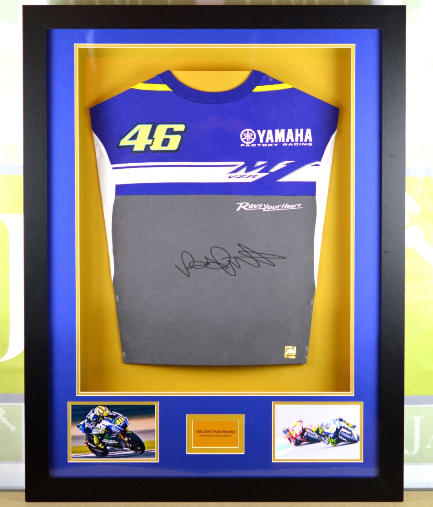 Motorbike legend Valentino Rossi Signed Yamaho Jersey professionally framed, comes with 2 COA's